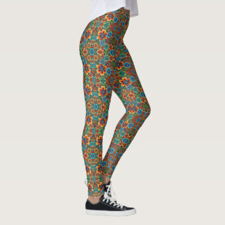 Leggings Fleurs orange et bleu