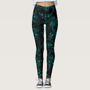 Leggings Fleurs plates motif 01.b.Lblue Black BG