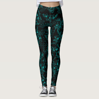 Leggings Fleurs plates motif 01.b.Lblue Black BG