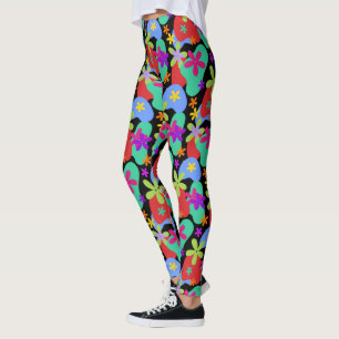 Leggings Fleurs rétro couleur motif transparente