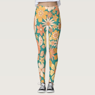 Leggings fleurs rose et orange motif