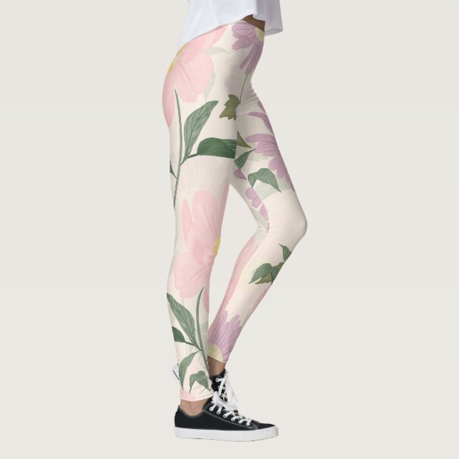 Leggings Fleurs roses élégantes Aquarelle Boho Floral (Droite)
