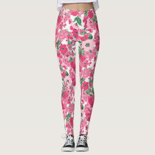 Leggings Fleurs roses peintes à la main mignonne Design bl