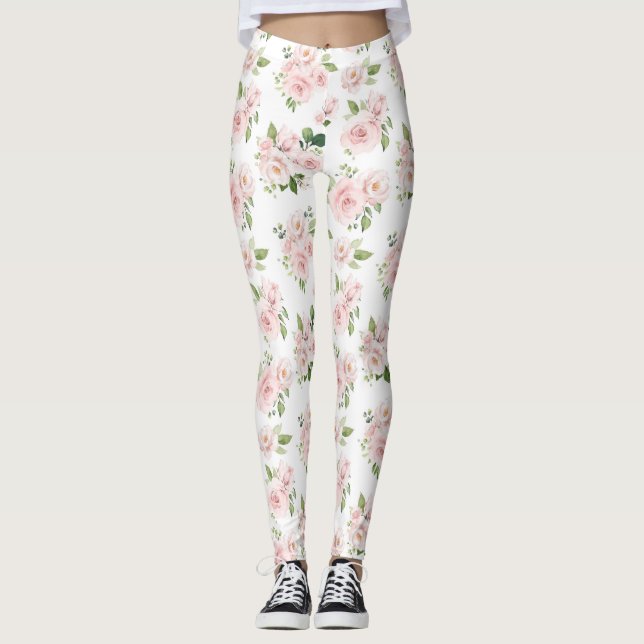 Leggings Fleurs roses, Roses roses, Fleurs Aquarelles (Devant)