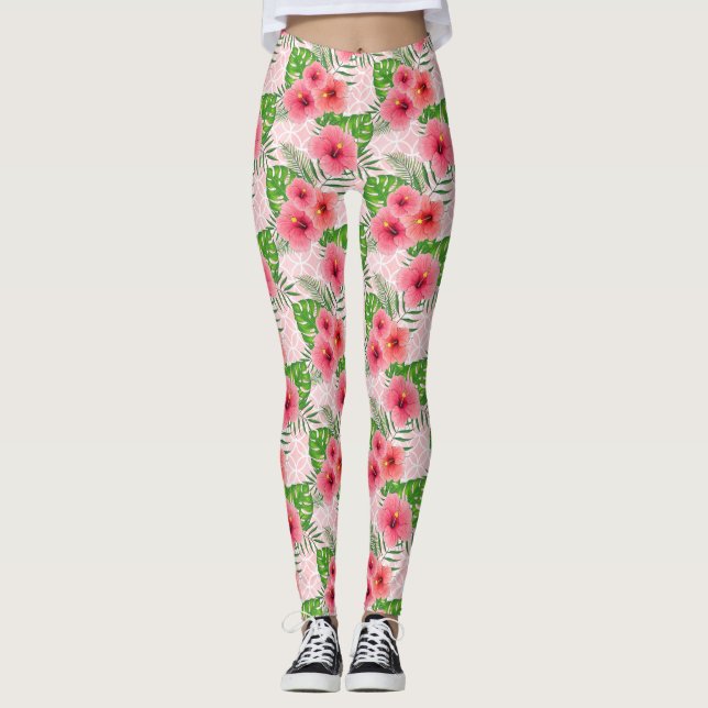 Leggings Fleurs roses tropicales (Devant)