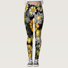 Leggings Fleurs rougeoyant dans des guêtres d'obscurité
