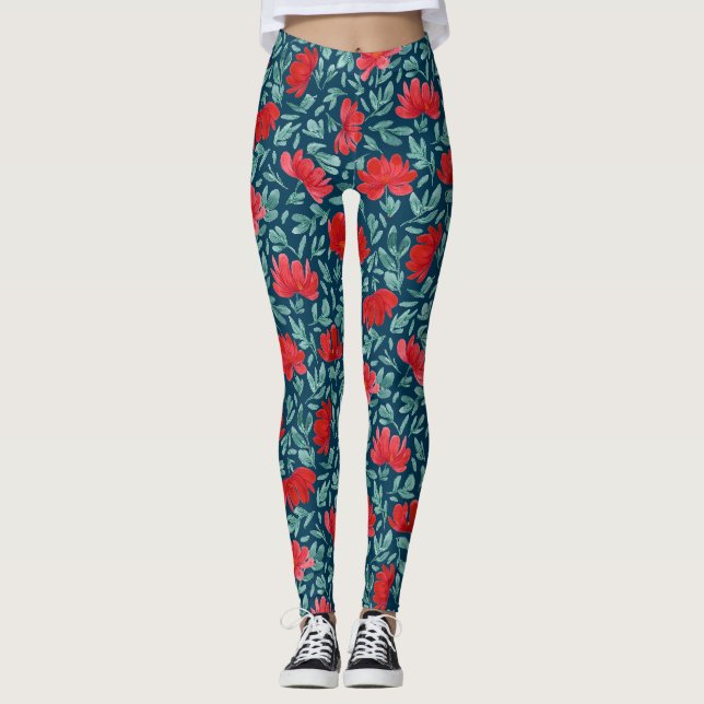 Leggings Fleurs rouges dessinées à la main sur débardeur ar (Devant)