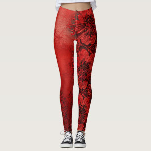 Leggings Fleurs rouges et noires en dentelle