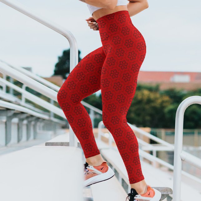 Leggings Fleurs rouges Gras Élégant Motif Floral Hype (Créateur téléchargé)