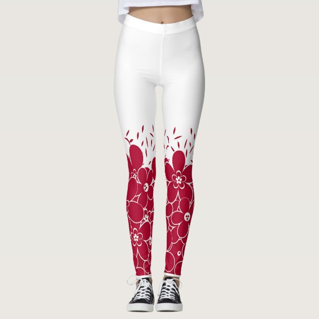Leggings Fleurs rouges marguerites sur arrière - plan blanc (Devant)