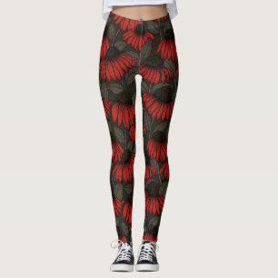 Leggings Fleurs rouges sur marron