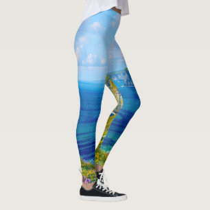 Leggings "Fleurs sauvages au-dessus de la mer" - Un paysage