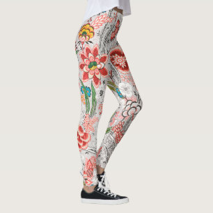 LEGGINGS FLEURS SAUVAGES BLEU ROUGE JAUNE TULIPS, FLORALE F