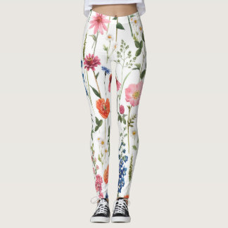 Leggings Fleurs sauvages d'été, aquarelle motif sans coutur