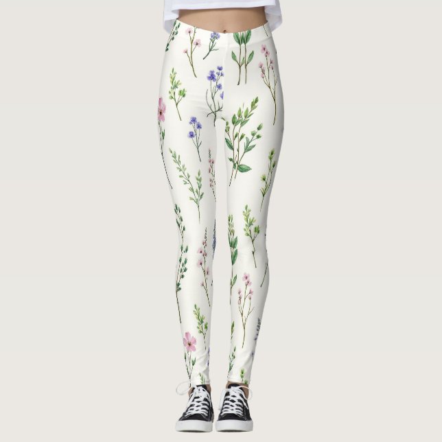 Leggings Fleurs sauvages Et Herbes Motif Sans Faille (Devant)