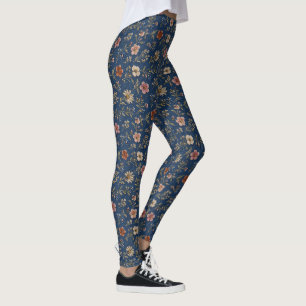 Leggings Fleurs sauvages simples brodées sur fond de denim