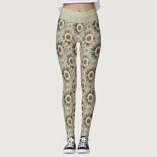 Leggings Fleurs sur sauge (Devant)