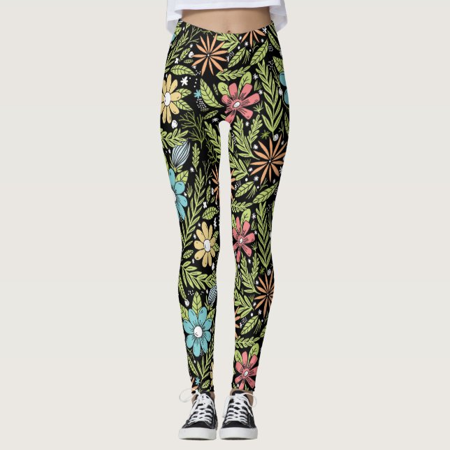 Leggings Fleurs tirées par la main (Devant)