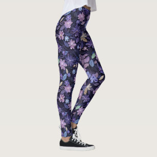 Leggings Fleurs Tourbillonnantes Violettes