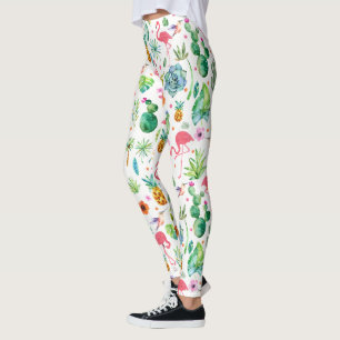 Leggings Fleurs tropicales Cactus & Flamants roses Motif