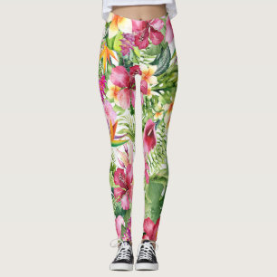 Leggings Fleurs tropicales et feuilles florales hawaïennes