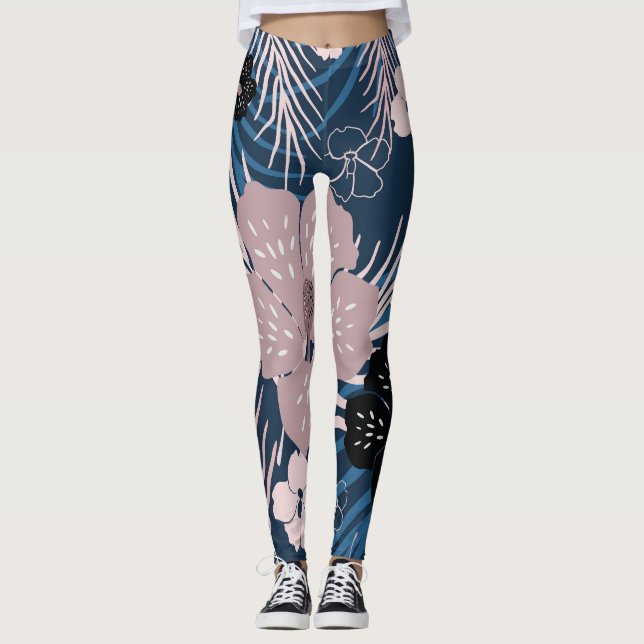 Leggings Fleurs tropicales Palm Texture Feuille (Devant)