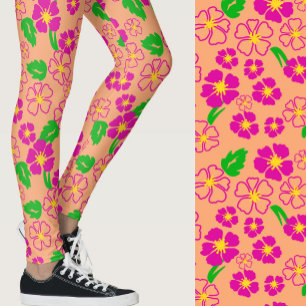 Leggings Fleurs tropicales roses et orange imprimées