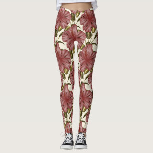 Leggings Fleurs tropicales sans couture motif   fleurs roug