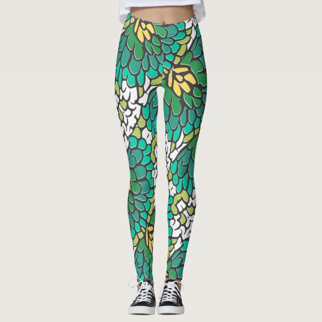 Leggings Fleurs vert et jaune (Devant)