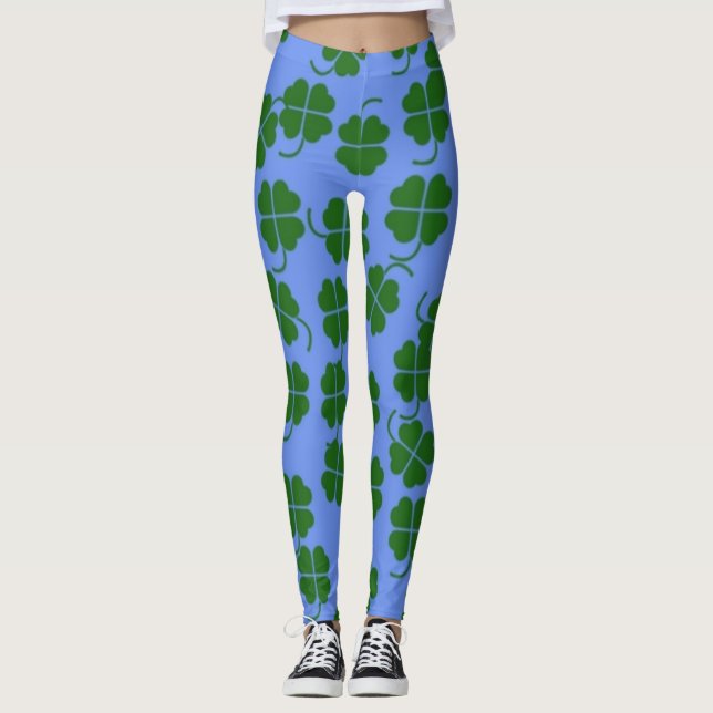 Leggings Fleurs vertes en bleu (Devant)