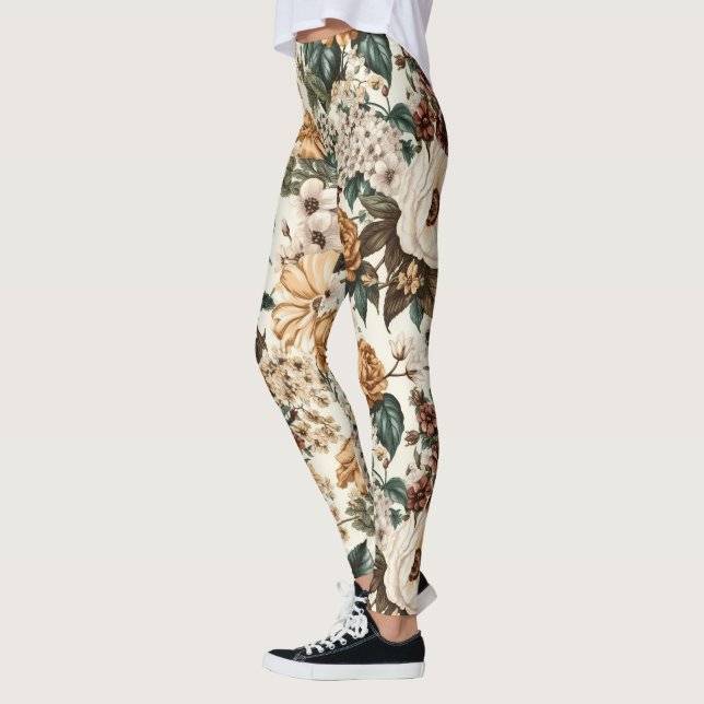 Leggings Fleurs vintages d'ivoire, Motif Rose multicolore (Gauche)