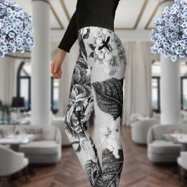 Leggings Fleurs Vintages noires et blanches avec des insect