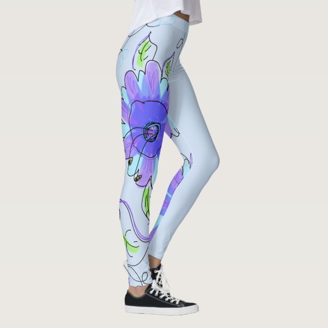 Leggings Fleurs Violets Et Bleus (Droite)