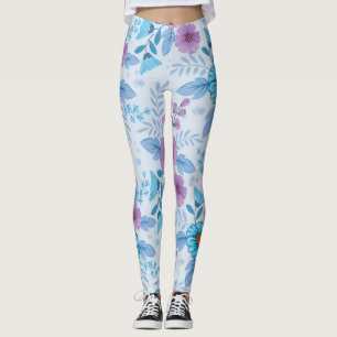 Leggings Fleurs violettes et bleues