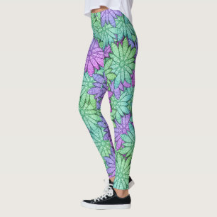 Leggings Fleurs violettes et vertes amusantes
