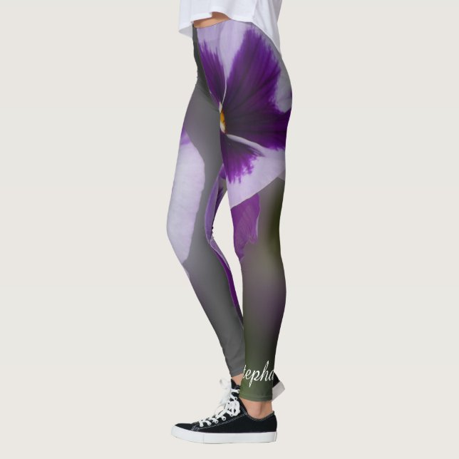 Leggings Fleurs violettes, Nom, Jambes de Yoga Floral (Gauche)