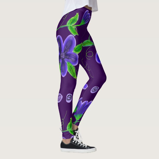 Leggings Fleurs violettes profondes (Droite)