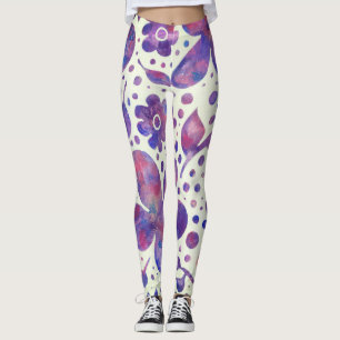 Leggings Fleurs violettes romantiques et art original Feuil