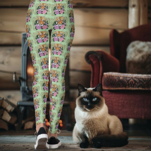 Leggings Fleurs violettes roses au henné de tigre