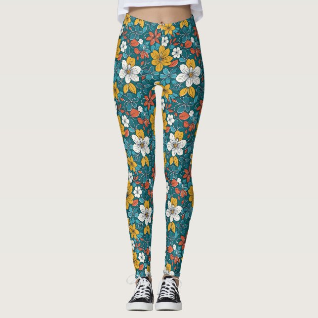 Leggings Fleurs vives, Arrière - plan foncé (Devant)