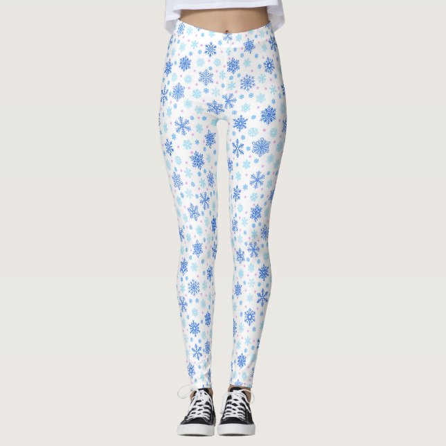 Leggings Flocon de neige blanc Pastel bleu bébé bleu élégan (Devant)