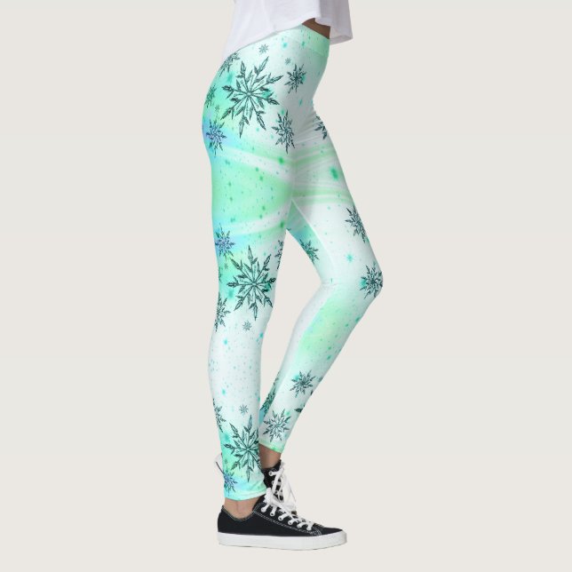 Leggings Flocon de neige tourbillon bleu vert blanc mignon  (Droite)