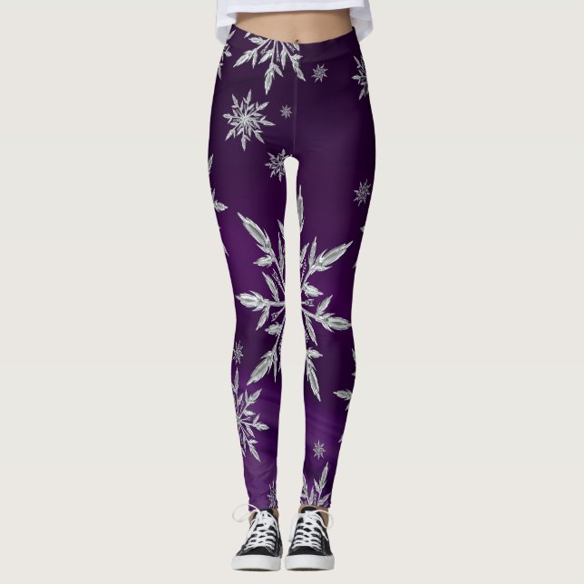 Leggings Flocons de neige argentés scintillants sur le (Devant)