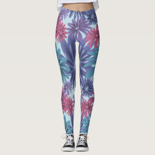Leggings Floraison électrique : florale Bleu et Rose brilla