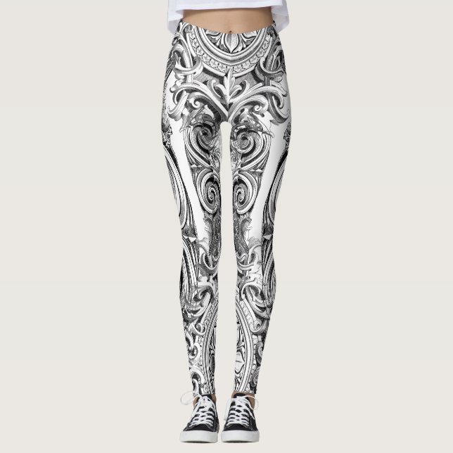 Leggings Floraison noire et blanche (Devant)