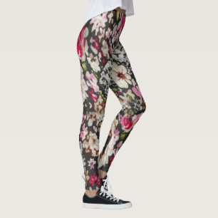 Leggings Floral Abstrait noir et rose Motif design