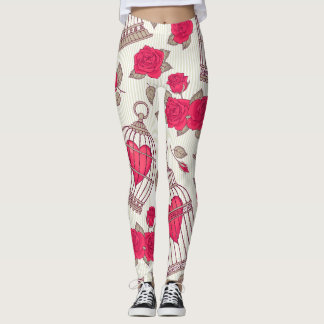 Leggings Floral Bird Cages Rose Motif