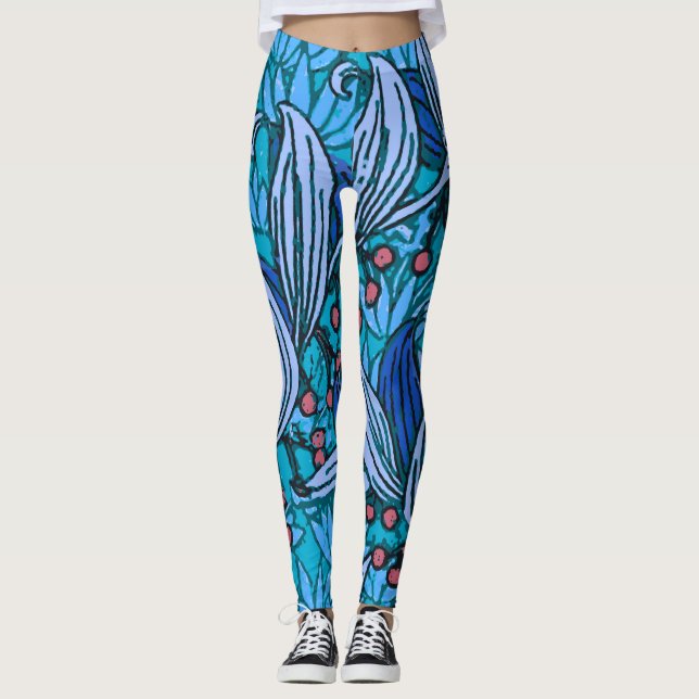 Leggings Floral bleu ancien Boho moderne (Devant)