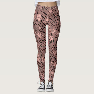 Leggings Floral, brun, motif tigre