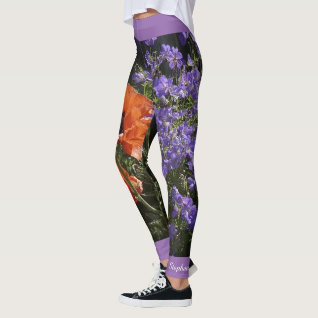 Leggings Floral de pavot orange avec nom (Gauche)